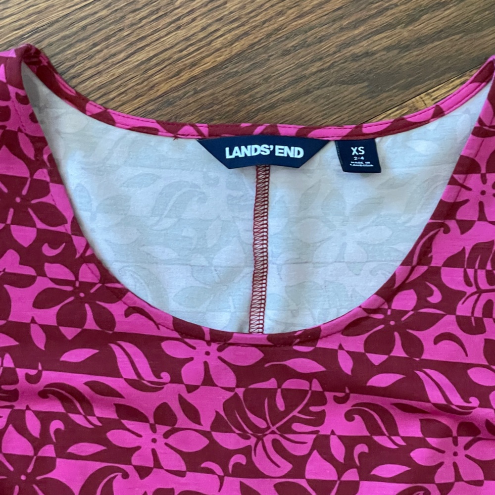 Lands’ End Magenta/Burgundy Floral Print Dress - Size XS 2-4 - Picture 2 of 5